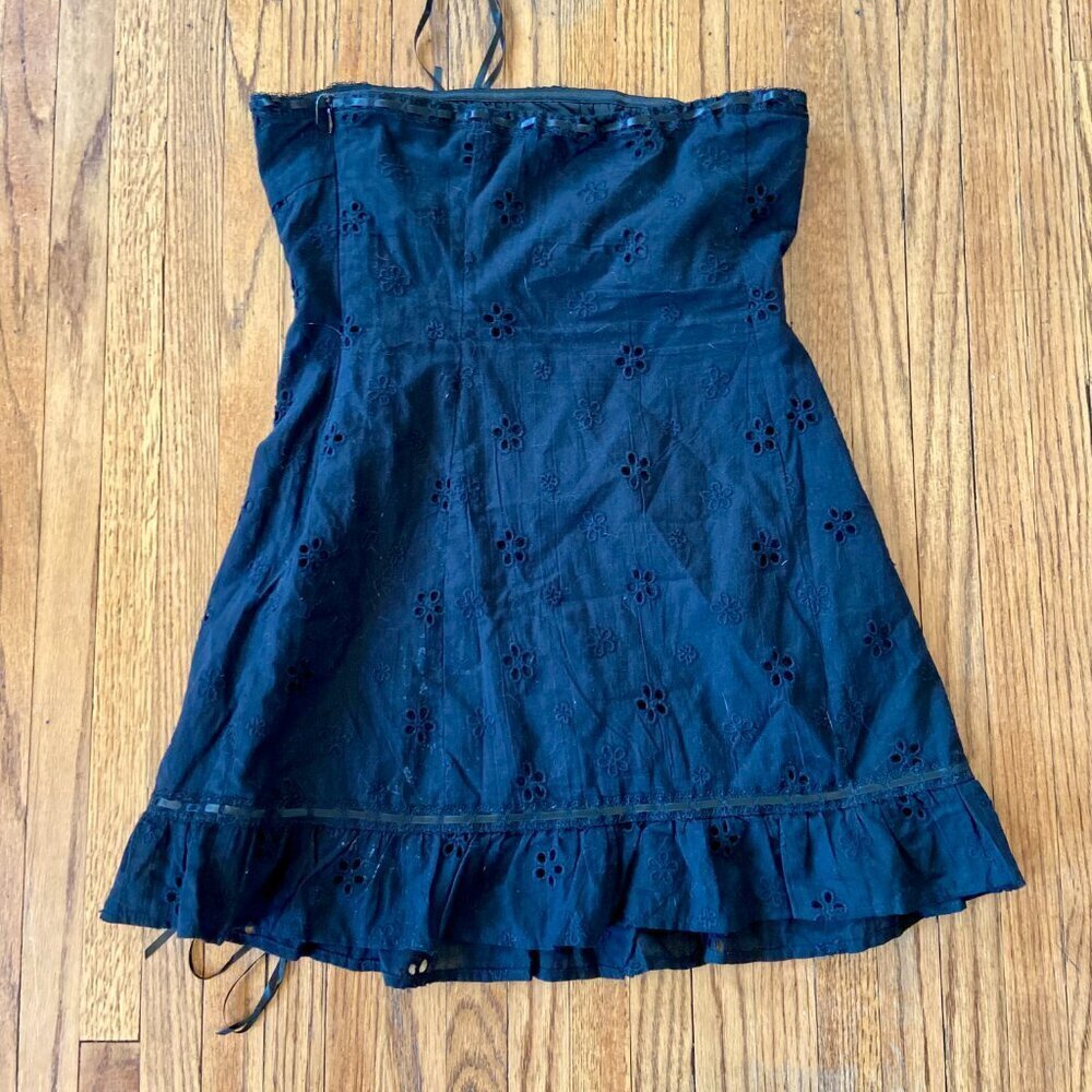 Princess Polly Black Strapless Mini Dress Eyelet Milkmaid Tie Lace 2 Floral Top - Picture 6 of 8